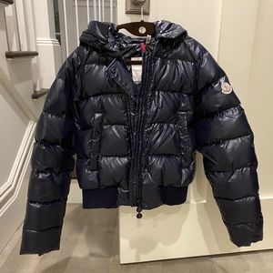Moncler down puffer jacket, navy, size 1